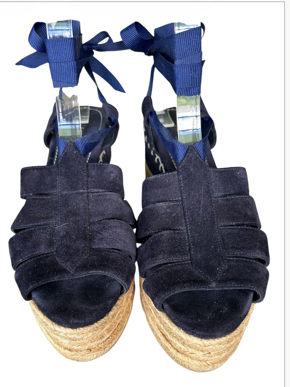 Ralph Lauren Collection Navy Suede Espadrille Wedge Made in Spain 8.5